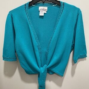 Lovely Teal Tie-Front Shrug, Size Medium, NWT